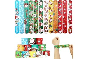 POTWPOT Christmas Slap Bands for Kids, 24 Pieces Christmas Slap Bracelets Snap Bands Party Bag Fillers Christmas Wristbands for Kids Party Xmas Party Favors Classroom Prizes Gifts Christmas Toys (Style B)