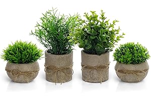 Vicloon Planta Artificial Pequeña,4 Piezas Decorativas en Maceta de Eucalipto de Plástico con Macetas,Plantas Artificiales Decorativas en Maceta para Cocina,Salón,Oficina Mesa,Decoracion