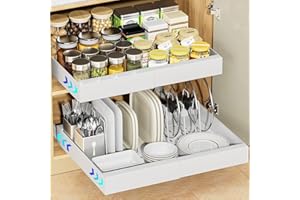 JANE EYRE Cassetto Telescopico per Armadio da Cucina - Cassetti Organizer Estraibile - Adesivo Espandibile Cassetto Scorrevole Ripiani con Divisori per Casa Dispensa Bagno, 31-53 CM x 41.5 CM x 6 CM, Bianco