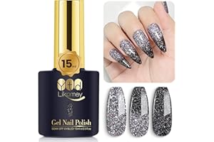 ‎YTD LIKOMEY YTD Likomey UV Nagellack Farbwechsel Thermo Farbgel,15ml Grau lila Schwarz Glitzer Gel Chamäleon Shellac Nagelgel UV/LED Color Change Gellack