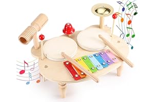 KidMigo Musikinstrumente für Kinder ab 1 Jahr, Holz Schlagzeug Kinder, 10 in 1 Musikinstrumente, Montessori Spielzeug Trommel Kinder, Geschenk Baby 1 2 3 4 5 Jahr