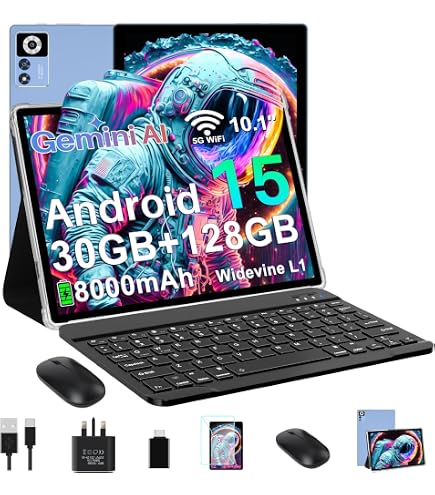 Tablet 10 Inch Android 15, 30GB RAM+128GB ROM (TF 2TB), 5G WiFi