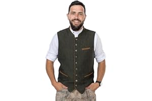 SCHÖNEBERGER TRACHTEN COUTURE Schöneberger Trachten - Chaleco para traje regional para hombre, color verde oliva – Chaleco vintage para Oktoberfest | Chaleco de lino para traje regional Hubertus