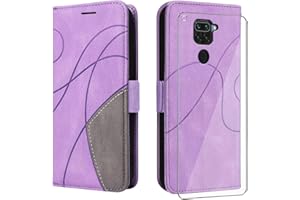 UKECASE Funda con Protector para Xiaomi Redmi Note 9, Carcasa Libro de Premium Cuero PU Suave Tapa con Ranura para Tarjetas Color Púrpura