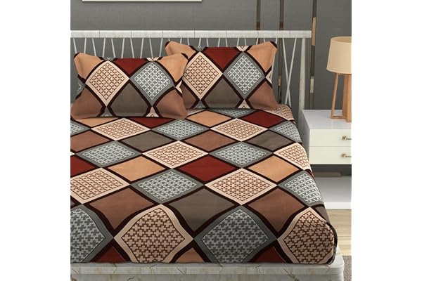 Stylish Threads Premium Heavy Cotton Elastic Fitted Bedsheets with 2 King Size Pillow Covers Double Bed with All Around Elastic 350 TC 72 x 78 x 10 Inch King Size Fitted :- Multi Box