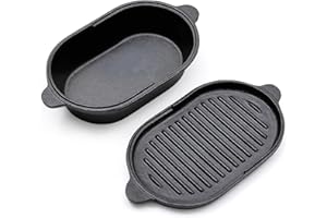 Warmiehomy Faitout 2 en 1 en fonte pré-enduite de 23 cm avec couvercle de poêle, poêle antiadhésive et casseroles avec deux poignées pour intérieur et extérieur, ovale 2 l