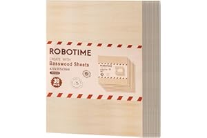 ROBOTIME Basswood Veneers Plywood Sheets, 30PCS 420x305x3mm, Unfinished Wood Board for Crafts, Painting, Pyrography Art, Home Decoration DIY and Model Kit Making
