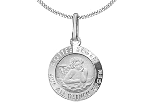 CLEVER SCHMUCK Set Kinder Taufkette Engel Ø 12 mm Gottes Segen Rückseite Zur heiligen Taufe & Panzer 38 cm Sterling Silber 925 im Taufe Etui weiß