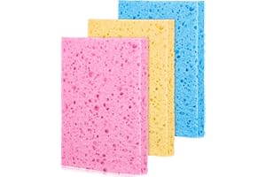 BOAO 3 Pezzi Spugna Pulizia Cellulosa Spugna di Lavaggio Cellulosa Spugna Piatti Colorata Strofinaccio Assorbente Riutilizzabile Panno in Spugna Pulizia Cucina per Uso Quotidiano dell'Auto Casa, 3 Colori