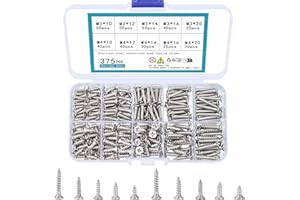 TOOINKCV 375 Pezzi Assortimento di Viti Autofilettanti M3 M4, Set di Viti a Testa Piatta, Kit di Viti per Lamiera con Testa Piatta per Plastica, Legno, Metalli Morbidi