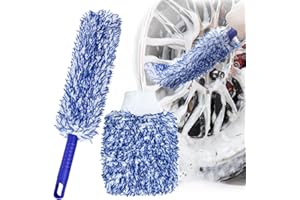 AdrreyuFny Spazzola Cerchi Auto e Guanto Lavaggio Auto, Flessibile Microfibra Spazzola Ruote Kit per Pulizia Profonda per Tutti i Tipi di Cerchioni Senza Graffi e Non Danneggia Vernice - Blu