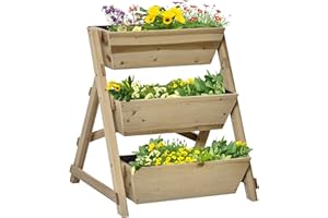 Outsunny Jardinière sur Pieds carré Potager 3 étages dim. 71L x 61l x 77H cm Inserts d'irrigation Feutre de Drainage Bois Sapin Autoclave