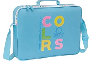 SAFTA BENETTON SPRING - Cartera Extraescolares, Maletín Portatodo, Bandolera, Cómoda y Versátil, Calidad y Resistencia, 38x6x28 cm, Color Celeste
