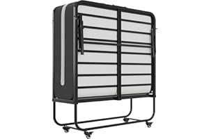 ‎DICTAC DICTAC Klappbett 90x200 cm Erwachsene Gästebett Klappbar mit 10cm Schaumstoff Matratze Stabilem Metallbett faltbares Reisebett mit 4 Laufrollen feldbett klappbar bis 200 kg belastbar,Platz spart