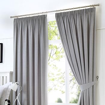 Fusion Dijon Blackout Pencil Pleat Lined Curtains, Silver, 90 x 54 Inch