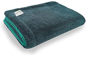 SOFTSPUN Microfiber Cloth for Car 1600 GSM 40x60 cms 1 Pcs Grey+Aqua Blue! Twisted Loop Super Absorbent Towel - Edgeless Design with Plush Pile and Lint Free Cloth for Drying and Detailing.