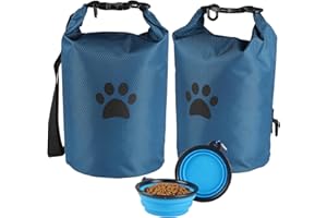 APITOS Compact Dog Travel Bag 2-Pack, 11 lb (4.98 kg) Pet Food Storage with Foldable Bowls, Leak-Proof Design for Car Trips, Camping, Day Outings (Blue)