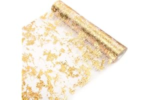 Yeahshion Runner da Tavola in Oro Metallizzato 28 cm x 15 m, Runner da Tavola in Rete con Lamina d'oro per Decorazioni Natalizie, DIY, Confezioni, Feste, Matrimoni, Compleanni