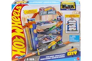 Hot Wheels GNL70 - Hot Wheels City Stunt Garage-Spielset, Geschenk für Kinder von 3 bis 8 Jahren, mit Aufzug zu den oberen Ebenen, lässt Sich mit Anderen Sets verbinden