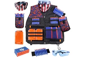UWANTME Kids Tactical Vest Kit for Nerf Guns N Strike with Refill Darts Dart Pouch, Reload Clip Tactical Mask Wrist Band and Protective Glasses for Boys and Girls