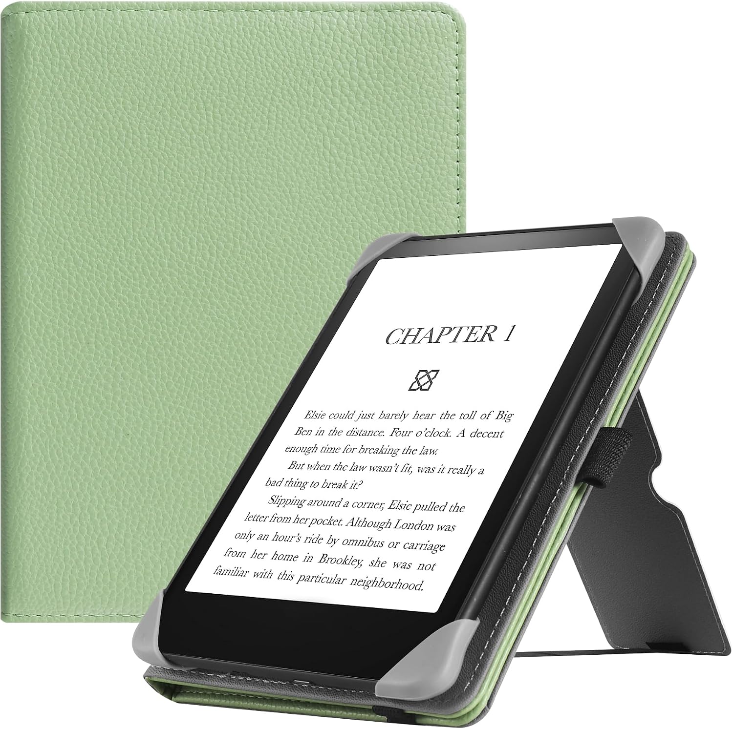 HGWALP Universal Case for 6" eReaders, Folio Leather Stand Cover with Handstrap Compatible with All 6 inch Paperwhite/Kobo/Tolino/Pocketook/Sony E-Book Reader-Matcha