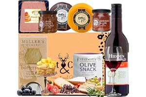 ANT & CHID The Snowdonia Cheese and Red Wine Hamper Set - 2 Award Winning Cheeses, Snowdonia Rhubarb Gin and Pear Cognac Chutneys, Olives, Butter Milk Biscuits - Cheese Gift Set for both Men and Women