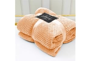 VELVETIO Luxury Waffle Fleece Popcorn Throw, Extra Large Thermal Warm Honeycomb Blanket, Soft & Cosy 100% Polyester Snuggle Sofa Bed Throws, 150 x 200cm, Peach