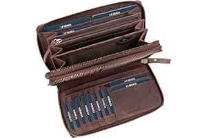 LEABAGS Skórzany portfel damski – duży portfel z ochroną RFID, prawdziwa skóra XXL portfel damski, duży, 29 przegródek na karty, portfel z kieszenią na monety, podwójny zamek błyskawiczny, gałka