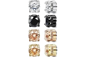 KALVICA 4 Pairs Stainless Steel Magnetic Stud Earrings Non-piercing Cubic Zirconia Clip On Earrings Set for Men