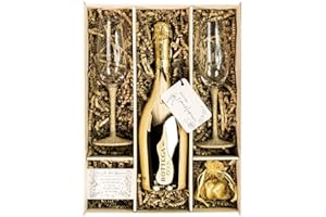 SPARKLEWARE Bottega Gold Prosecco DOC 75cl Gift Set Hamper With Matching Sparkling Gold Champagne Flutes and Gift Box - Engagement, Birthday Gift for Prosecco Lovers (Sparkling Stems)