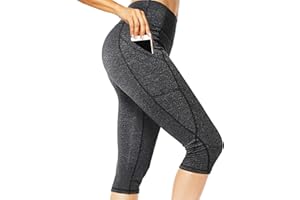 CFR Cropped Yoga Pants with Pockets, 3/4 Running Workout Leggings with Pockets High Waist Capri Sports Leggings