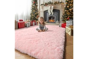 AMDREBIO Tapis rose pour chambre à coucher de fille, 1,5 x 17,1 cm, lavable en machine, tapis pelucheux à poils longs pour salon, chambre d'enfant, tapis de sol d'intérieur mignon et mignon pour adolescent,