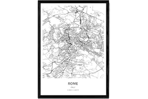 Nacnic Poster Mappa di Roma - Italia. Fogli Città in Italia con Mari e fiumi, in Colore Nero. Formato A3