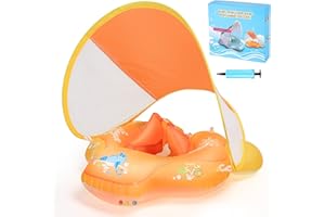 Auniq Salvagente Neonato con Tettuccio Parasole, Anello Nuoto per Bambini, Salvagente Gonfiabile per Piscina Regolabile Doppio Airbag Anello Salvagente con Pompa per Bambini 6-36 mesi