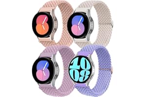 SOLOLUP 4 Pcs Bracelets Nylon Tressés pour Samsung Galaxy Watch 7/6/5/4/FE 40mm 44mm/Watch 6 Classic 43mm 47mm/5 Pro 45mm/4 Classic 42mm 46mm，20mm Élastique Ajustable Sports Bracelet pour Femme Homme