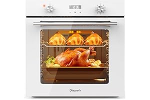 Disaenvir Electric Single Oven Built-in Integrated White, Installed Size 60 cm, 60L 2.2kW with Plug, Timer, 9 Functions, with Grill & Enameled Baking Tray,3D Hot Air Baking, Heat Protection Glazing