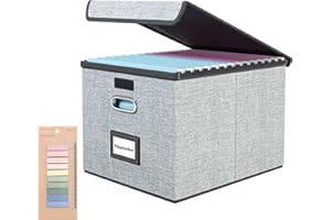 JTOOYS Upgraded Filing Boxes Portable Paperwork Organiser Large Capacity Multifunctional File Organiser with Lid Foldable Fabric Hanging Filing Box with Plastic Slide for Home Storage Office Filing