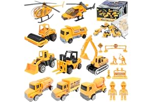 TOYABI Macchinine per Bambini, Micro Machines, Set di 18 veicoli da costruzione con dumper/aereo/blocco stradale ecc., Auto in lega pressofusa per ragazzi & ragazze dai 3 anni in su