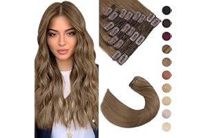 Silk-co 16" (40cm) Extensiones de Cabello Natural Clip Double Weft (Muy Gruesas) 130g Pelo Humano Largo Liso para Mujer o Niña 100% Remy 8 Piezas 18 Clips Lisas #6 Marrón Claro