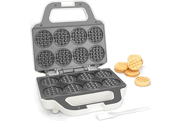 SugarWhisk Mini Waffle Maker, fer à gaufres pour enfants, fait des petites gaufres de 8 x 5cm, petit gaufrier, compact et facile à utiliser, surface antiadhésive, recette incluse, blanc