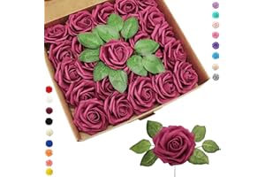 COSORO 25 rose finte bordeaux, rose artificiali in schiuma, realistiche al tatto, con stelo, per decorazioni nuziali, addio al nubilato, artigianato, casa, baby shower, San Valentino