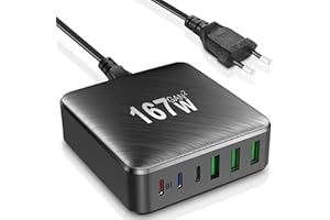CEHENCY Caricatore USB C,167W GaN Caricabatterie USB C Rapido,6 Porte Caricatore USB Multiplo,Alimentatore USB C Compatibile con MacBook Pro/Air,iPad,iPhone 15/14/13/12 Pro Max,Samsung Galaxy/Note,Xiaomi