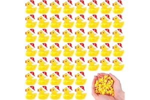 WIURGOHA Christmas Mini Ducks,80pcs Tiny Resin Small Little Yellow Ducks Miniature with Christmas Hat Figures for Christmas Party Bag Fillers Dollhouse Accessories Home Decoration
