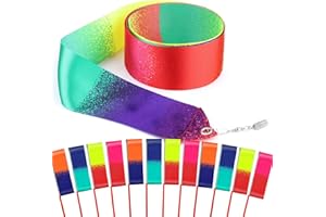 Mr Rex 20 Pieces 2 m Neon Dance Bands with Rod for Children Girls Gymnastics Band Dance Band Swing Band with Rod Child Gifts Children's Birthday Party Bag Kids Rainbow Dance Ribbon Walls