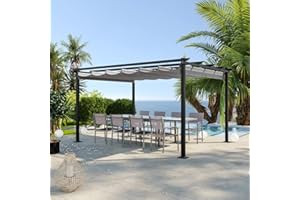 AVRIL PARIS Tonnelle Pergola Aluminium 4x3 m Anthracite - Toile en Polyester Coulissante Rétractable Grise - Pergola Jardin Exterieur - Résistante aux UV – Havana