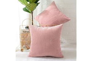 MERNETTE Pack of 2, Corduroy Soft Decorative Square Throw Pillow Cover Cushion Covers Pillowcase, Home Decor Decorations For Sofa Couch Bed Chair 16x16 Inch/40x40 cm (Striped Peach Pink)