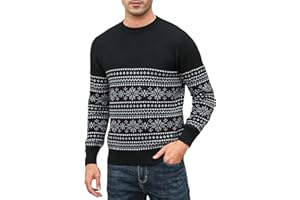 Winovia Męski sweter z dzianiny, sweter zimowy, okrągły kołnierz, długi rękaw, sweter na czas wolny, męski sweter zimowy, ciepły top męski na Boże Narodzenie