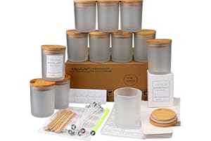 MILIVIXAY Lot de 12 pots à bougies en verre dépoli de 350 ml avec couvercles et kits de fabrication de bougies – Pots à bougies vides en vrac pour la fabrication de bougies – Conteneurs à épices,