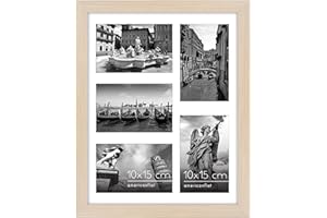 Americanflat Madera Clara Collage Marcos de Fotos 28x36cm - Apertura Frontal 5 Piezas de 10x15cm de MDF Clara con Vidrio Resistente, Juego de Marcos de Pared - Hogar, Oficina, Galería