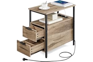 ‎VASAGLE VASAGLE Beistelltisch, Nachttisch mit Steckdosenleiste, 2 Schubladen, Sofatisch, Nachtschrank für Wohnzimmer, Schlafzimmer, Kamelbraun-tintenschwarz LET325K01